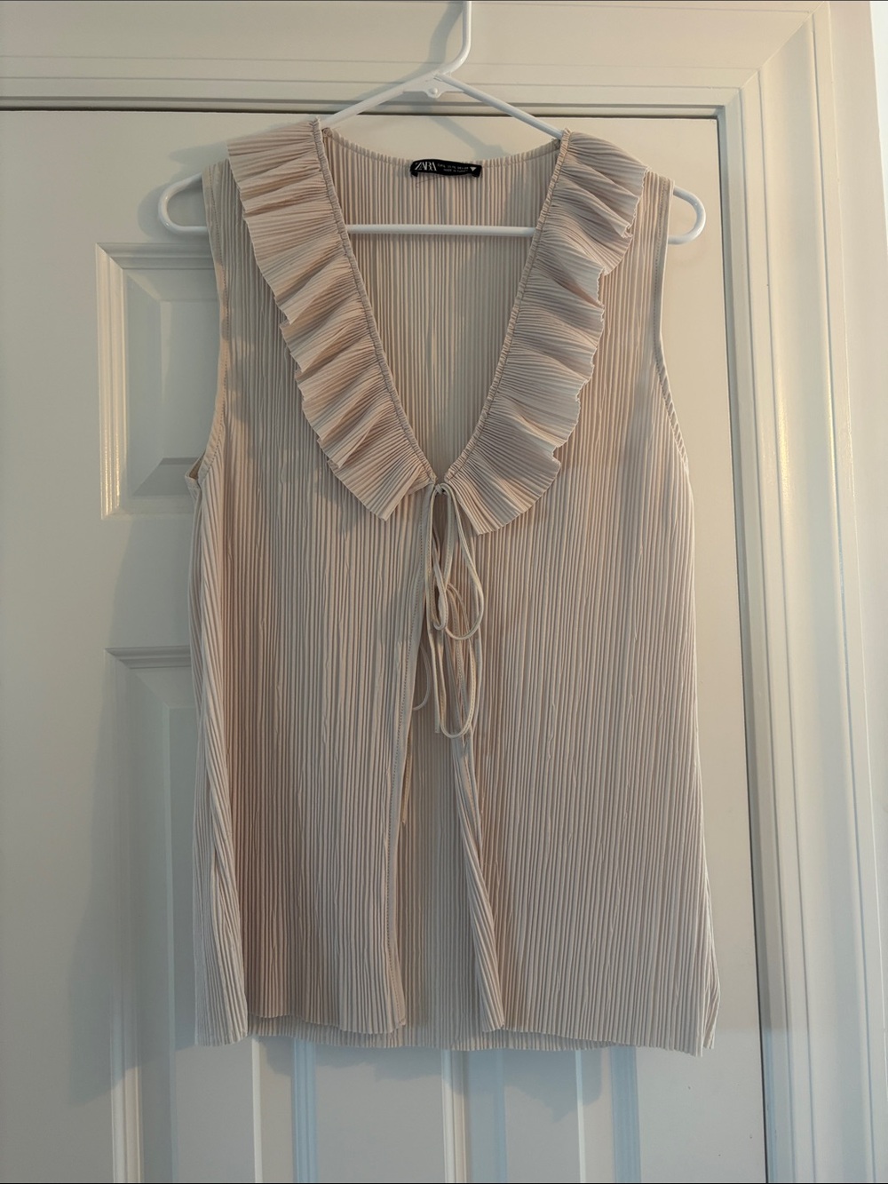 ZARA Cream Pleated Ruffle top